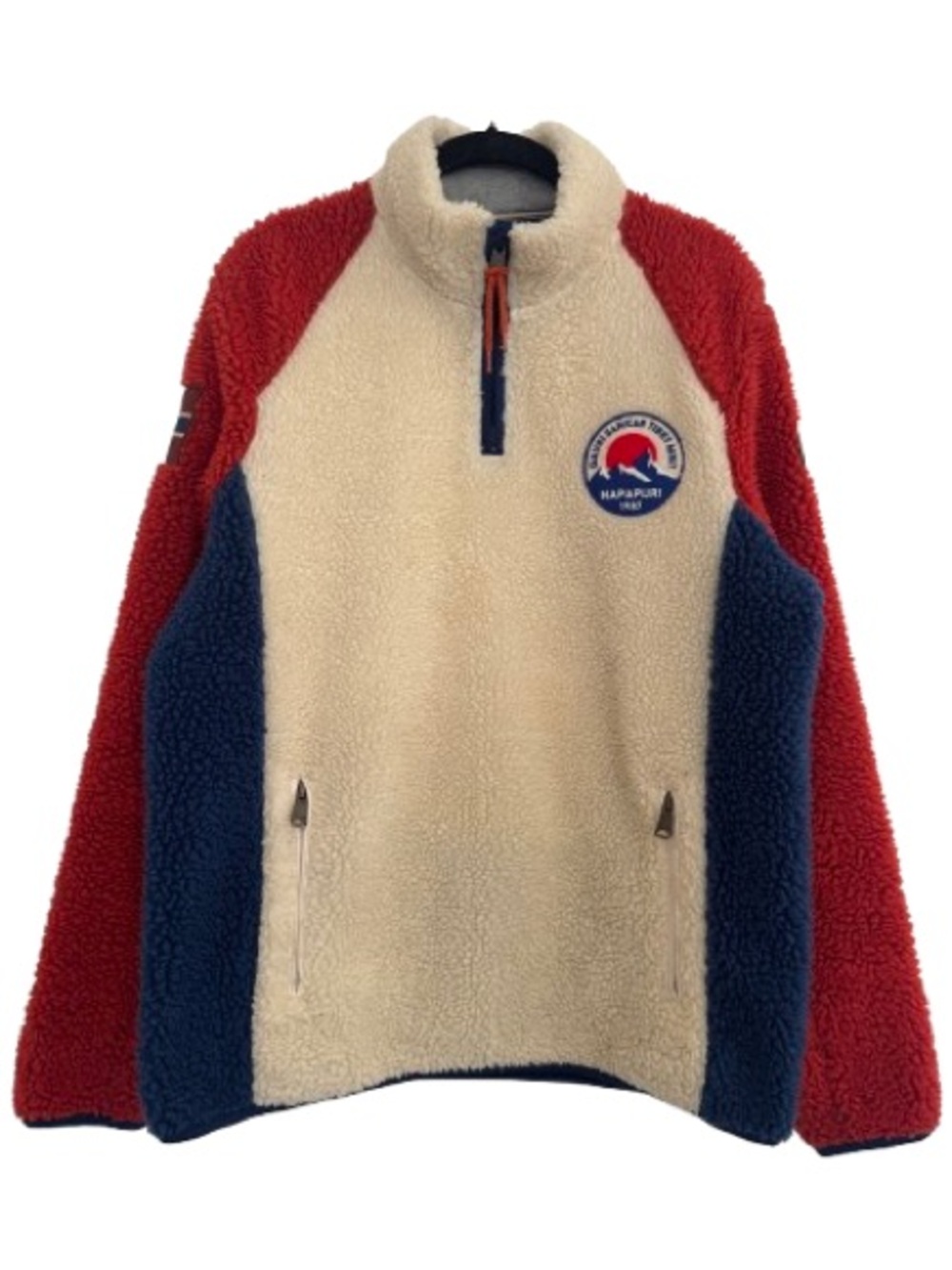 Napapijri Yupik Half-Zip Fleece Sherpa Colorblock Sweatshirt Cream Blue Red